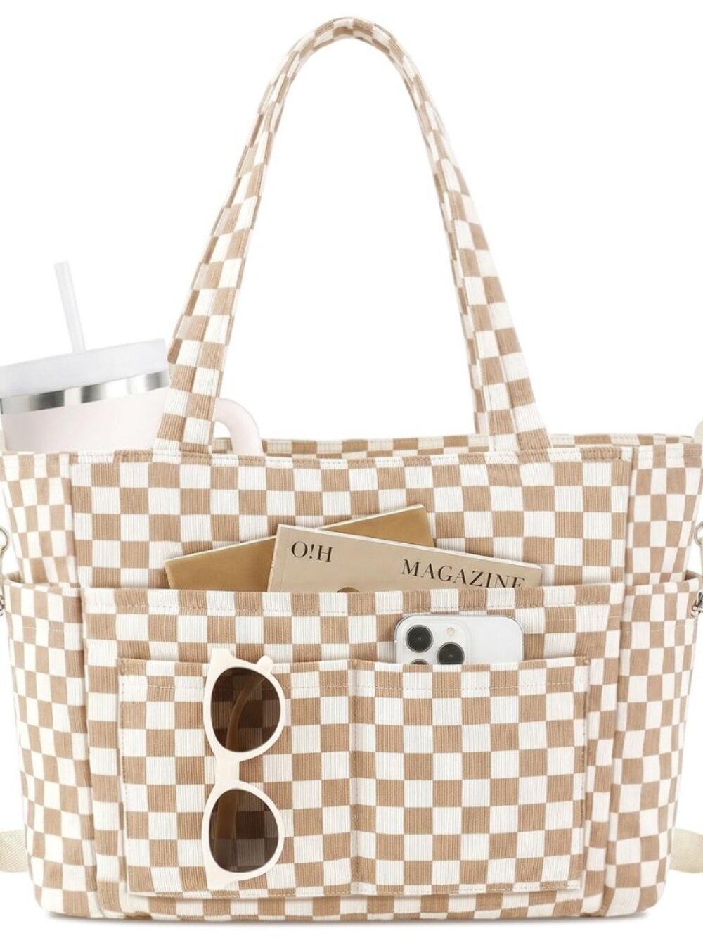 Corduroy Tote Bag for Women, Multipocket Laptop Work Tote Purse